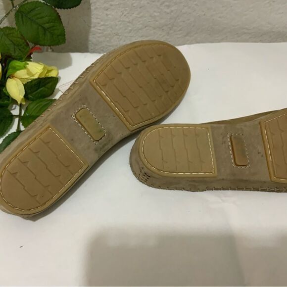 La Plume Tan  Leather Slide Wedge 2 Buckle Sandals Size 38 - Picture 6 of 11